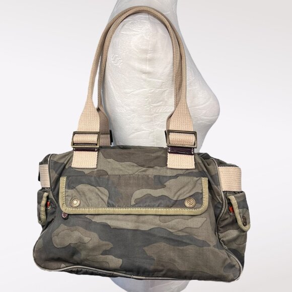 Y2K J.Crew Camo Tote Bag Canvas Shoulder Bag Army Green Camouflage Carryall - Picture 1 of 10